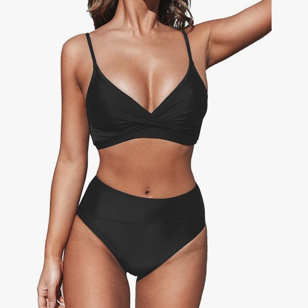 CUPSHE black high waisted bikini set